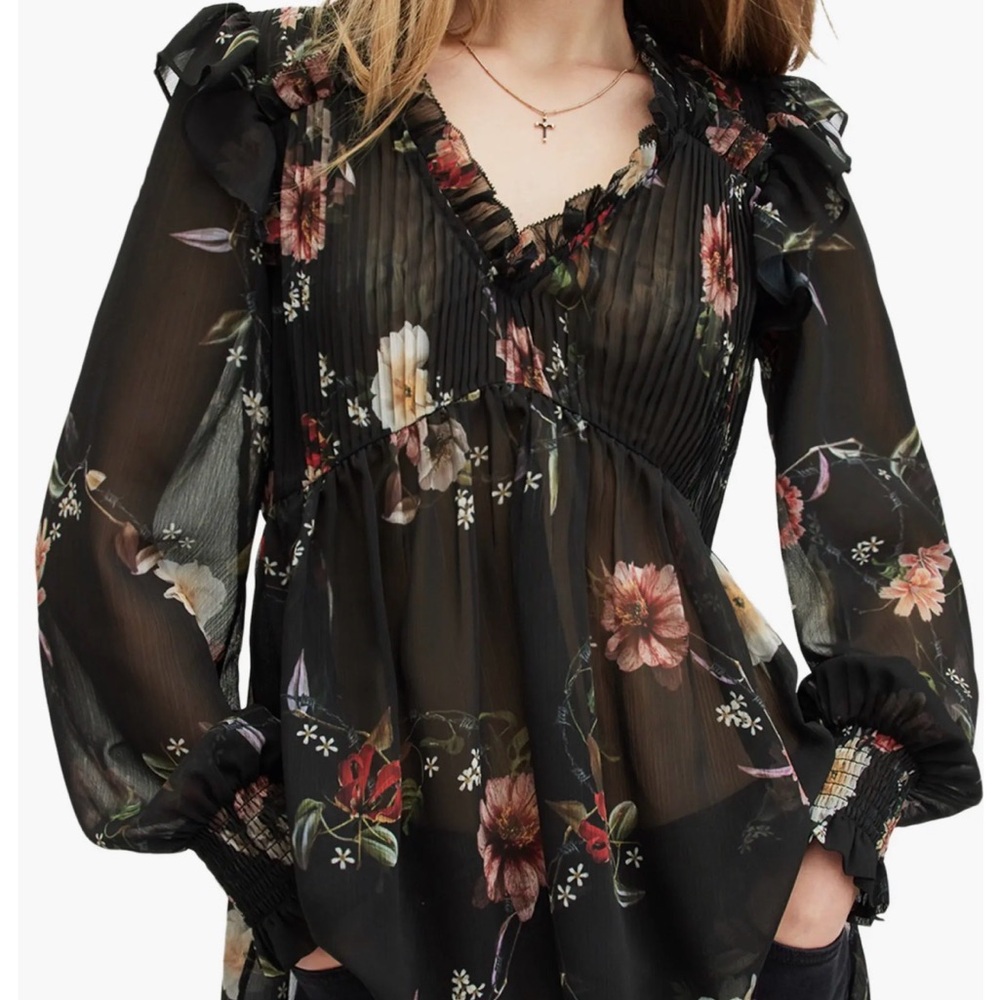 Women’s All Saints Iryna Floral Print Pleated Top Size 2